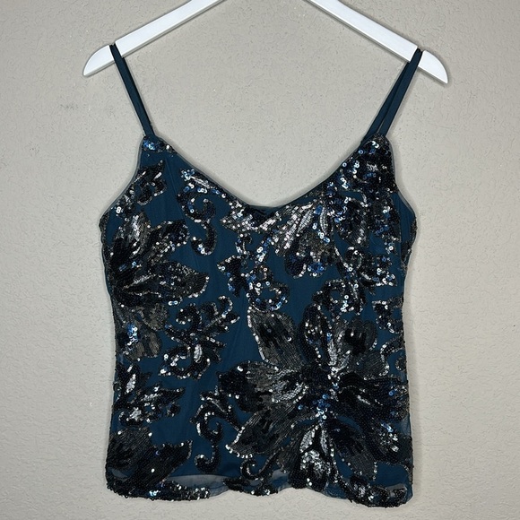 NWT WHBM Blue Sequin Flower Cami Size Small - Picture 3 of 11